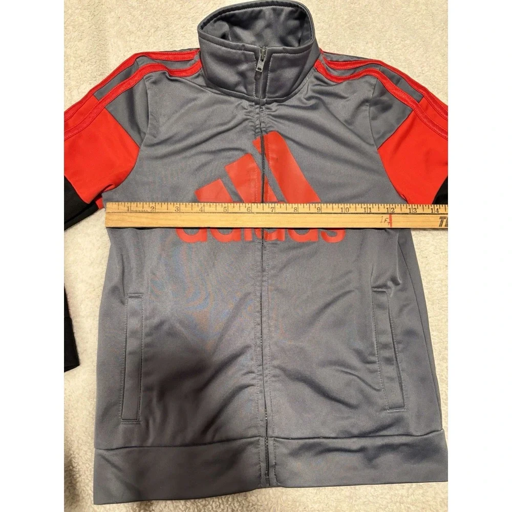 Adidas Boys Sz 6 Black, Red & Gray Long Sleeve Full Zip Mock‎ Neck Track Jacket
